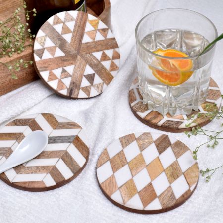 Handmade Brown and White Round Resin Set of 4 Decorative Coasters